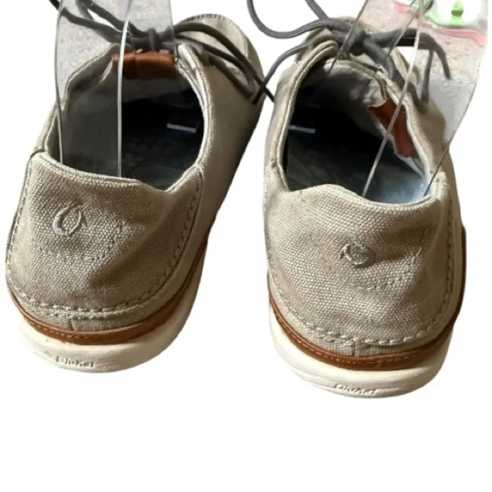 Olukai Honua Mens Shoes Size 12 Beige Casual Flat Comfort Lace Up Boat Shoes